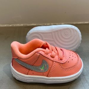 Coral & metallic silver Nike Air Force Ones Crib - NIB